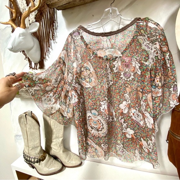 Sweet prairie boho sheer/airy boho blouse w paisley floral spell Gypsy vibe - Picture 12 of 13